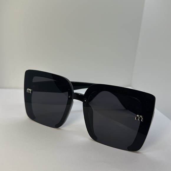 Oversized Black Square Sunglasses Silver M Logo UV Protection Chic Trendy Shades main image 16